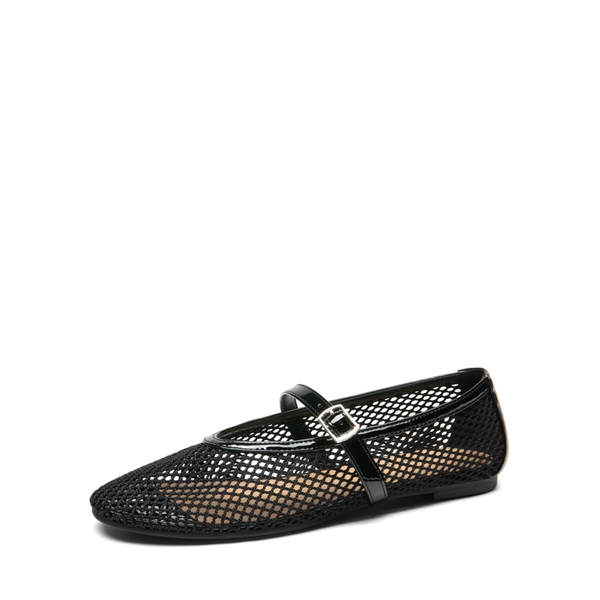 Mesh Mary Jane Ballet Flats - BLACK -  0